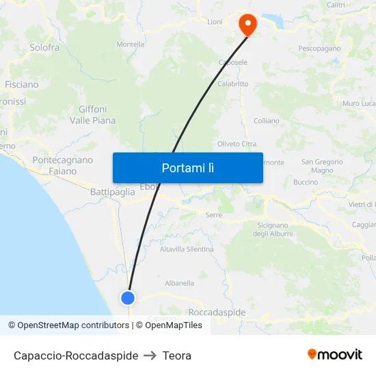 Capaccio-Roccadaspide to Teora map