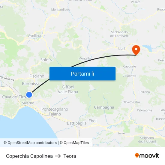 Coperchia Capolinea to Teora map