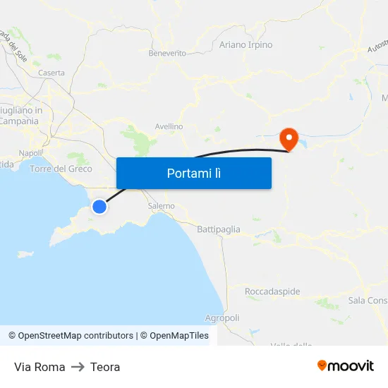 Via Roma to Teora map
