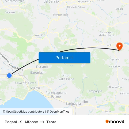 Pagani - S. Alfonso to Teora map