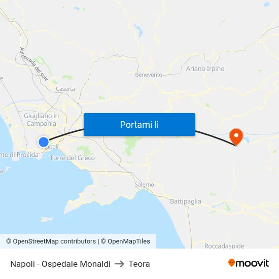Napoli - Ospedale Monaldi to Teora map