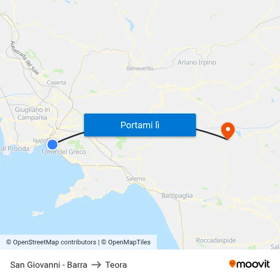 San Giovanni - Barra to Teora map