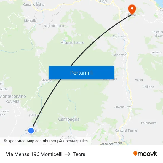 Via Mensa 196 Monticelli to Teora map