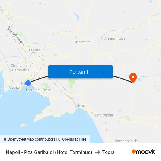 Napoli - P.za Garibaldi (Hotel Terminus) to Teora map