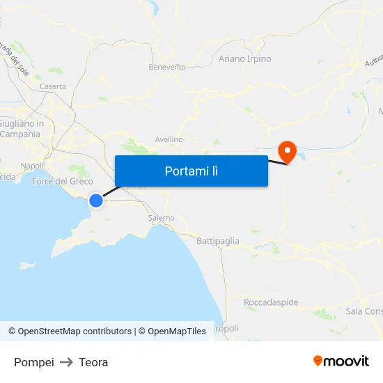 Pompei to Teora map