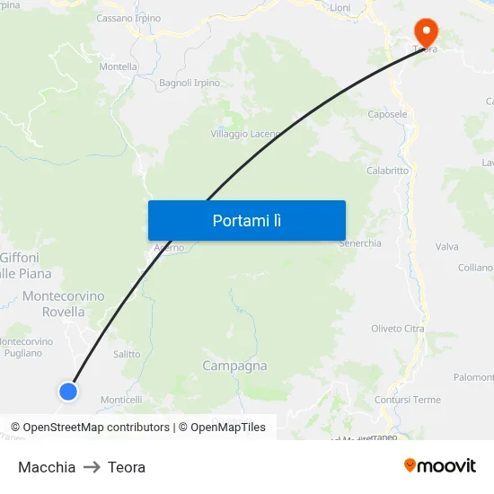 Macchia to Teora map