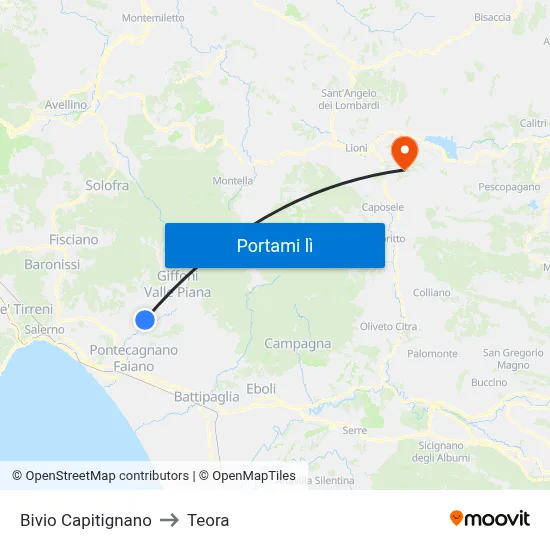 Bivio Capitignano to Teora map