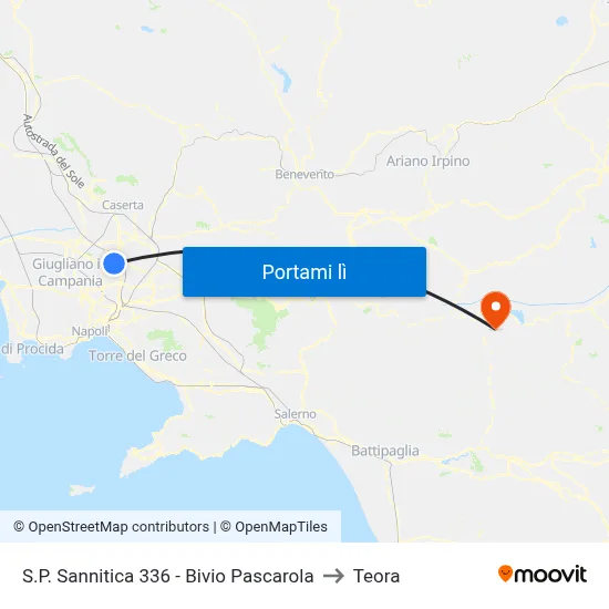 S.P. Sannitica 336 - Bivio Pascarola to Teora map