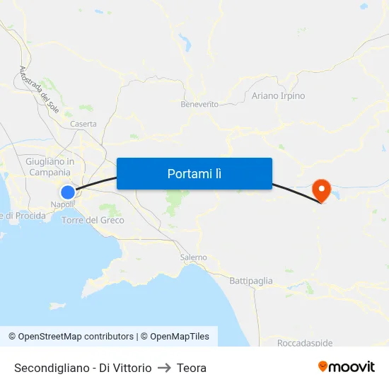 Secondigliano - Di Vittorio to Teora map