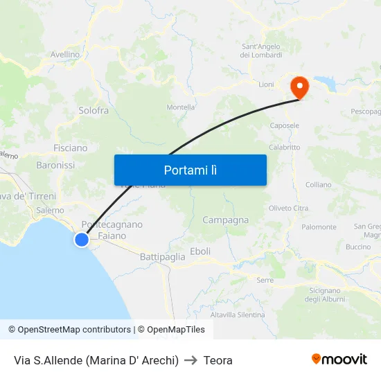 Via S.Allende (Marina D' Arechi) to Teora map
