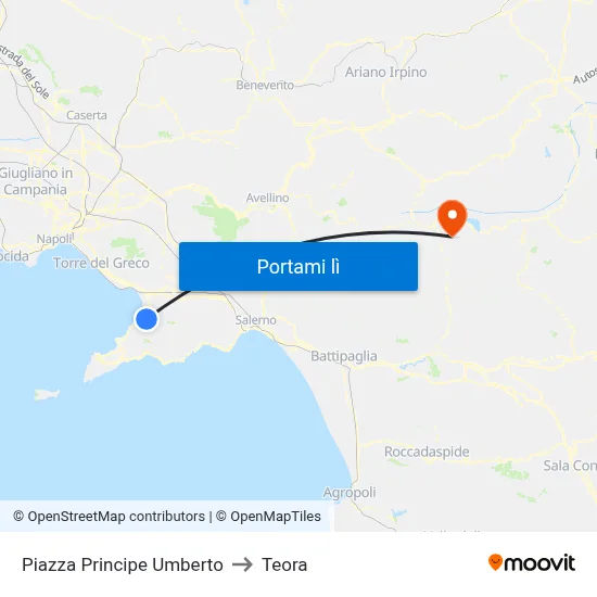 Piazza Principe Umberto to Teora map