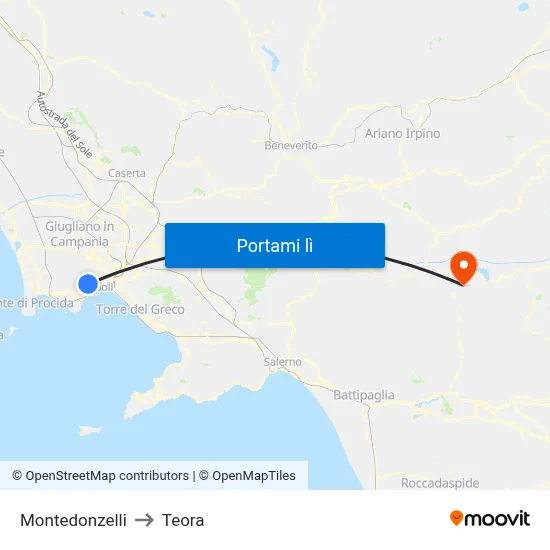 Montedonzelli to Teora map
