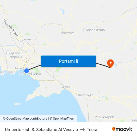 Umberto - Ist. S. Sebastiano Al Vesuvio to Teora map