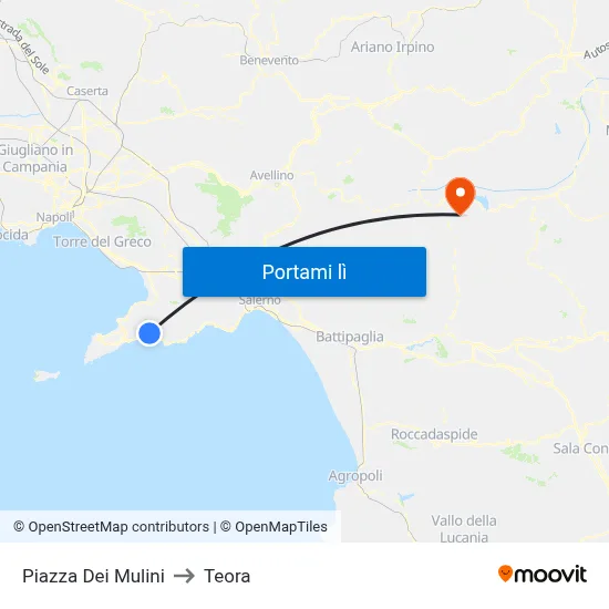 Piazza Dei Mulini to Teora map