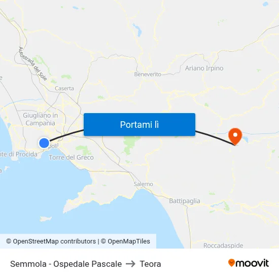 Semmola - Ospedale Pascale to Teora map