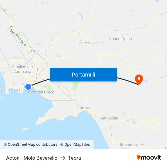 Acton - Molo Beverello to Teora map