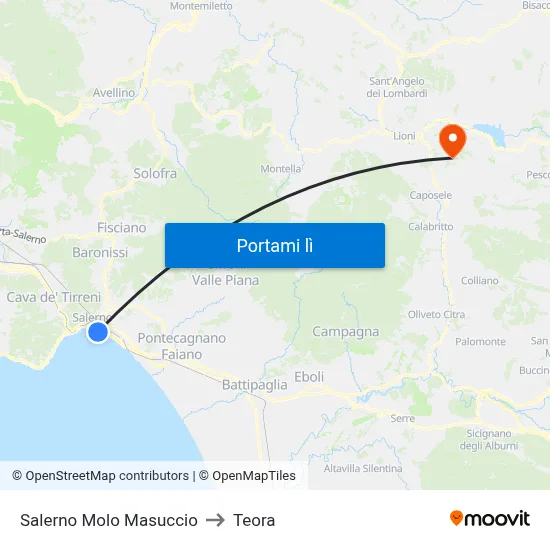 Salerno Molo Masuccio to Teora map