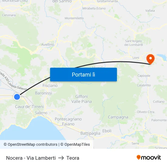 Nocera - Via Lamberti to Teora map
