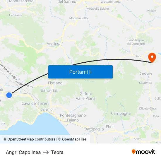 Angri Capolinea to Teora map