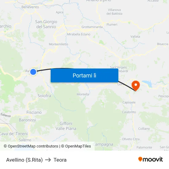 Avellino (S.Rita) to Teora map