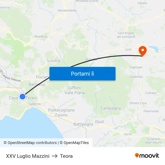 XXV Luglio Mazzini to Teora map