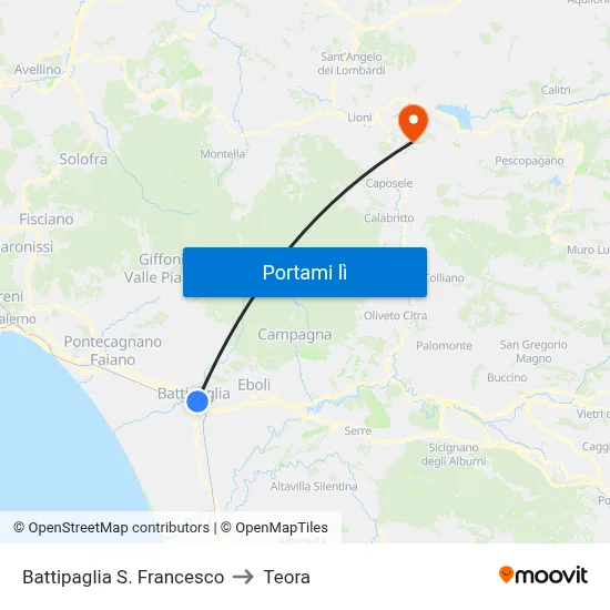 Battipaglia S. Francesco to Teora map