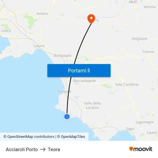 Acciaroli Porto to Teora map