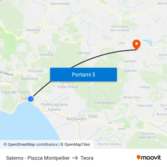 Salerno - Piazza Montpellier to Teora map