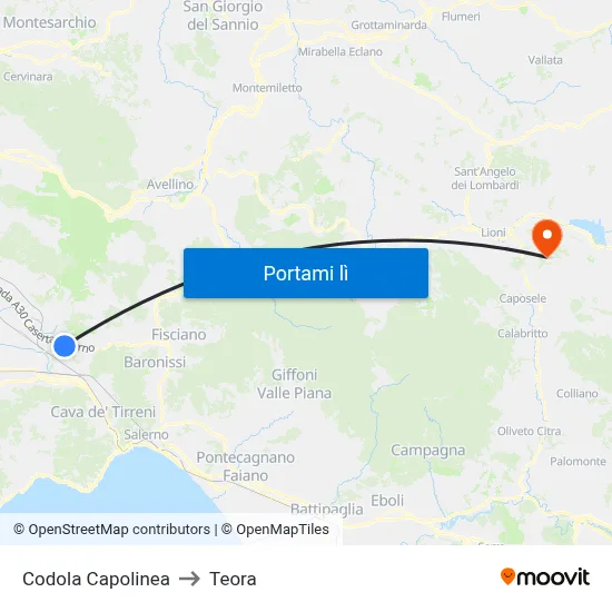 Codola Capolinea to Teora map