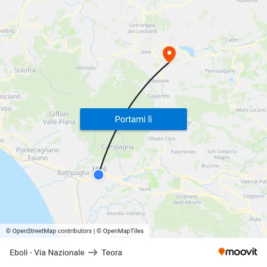 Eboli - Via Nazionale to Teora map
