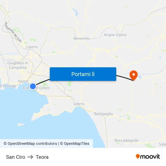 San Ciro to Teora map