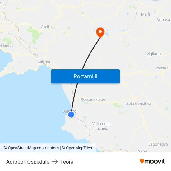 Agropoli Ospedale to Teora map