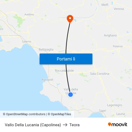 Vallo Della Lucania (Capolinea) to Teora map