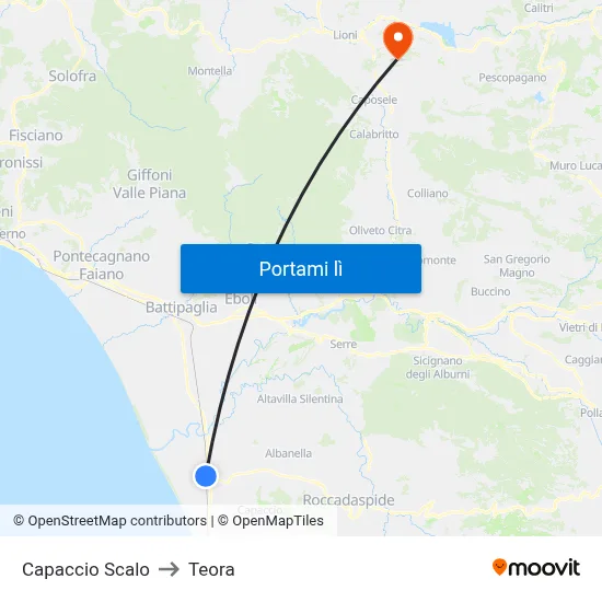 Capaccio Scalo to Teora map
