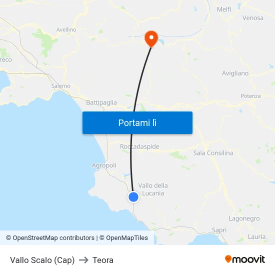 Vallo Scalo (Cap) to Teora map