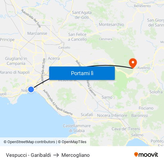 Vespucci - Garibaldi to Mercogliano map