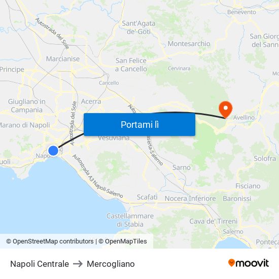 Napoli Centrale to Mercogliano map