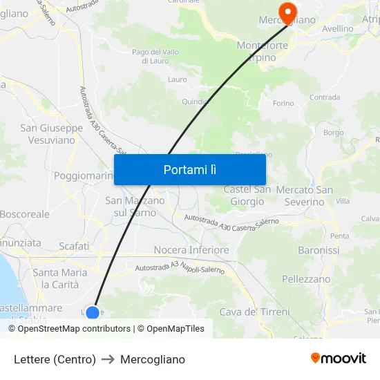 Lettere (Centro) to Mercogliano map