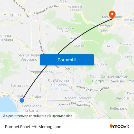 Pompei Scavi to Mercogliano map