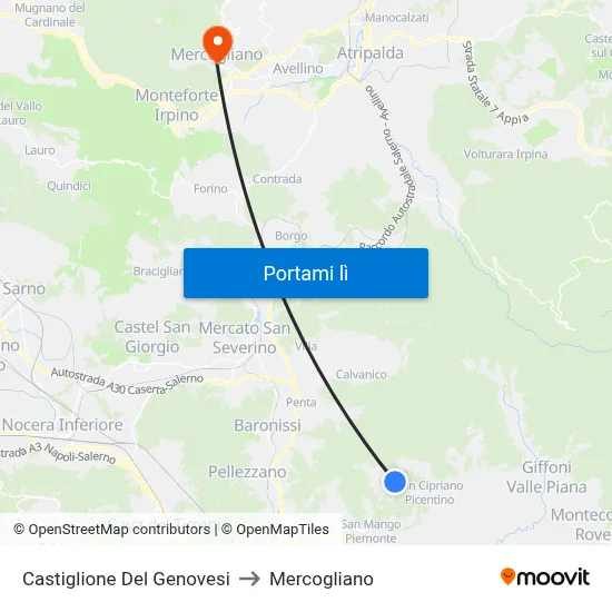 Castiglione Del Genovesi to Mercogliano map
