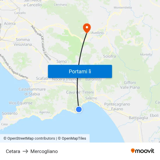 Cetara to Mercogliano map