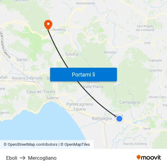 Eboli to Mercogliano map