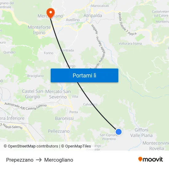 Prepezzano to Mercogliano map