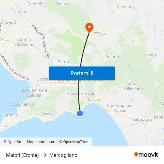 Maiori (Erchie) to Mercogliano map