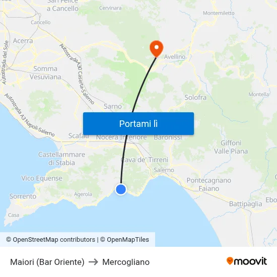 Maiori (Bar Oriente) to Mercogliano map