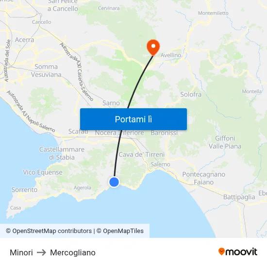 Minori to Mercogliano map