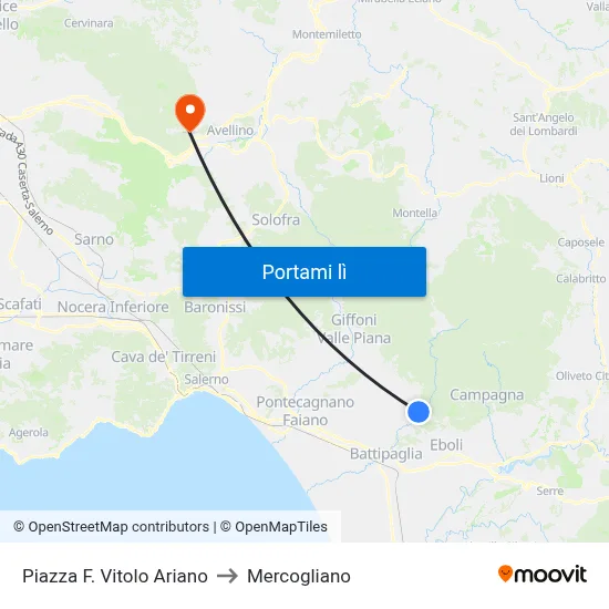 Piazza F. Vitolo Ariano to Mercogliano map