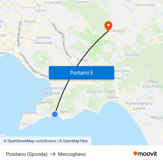 Positano (Sponda) to Mercogliano map