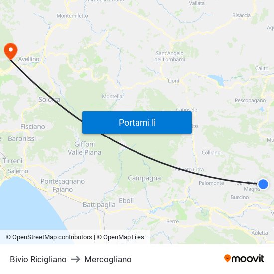 Bivio Ricigliano to Mercogliano map