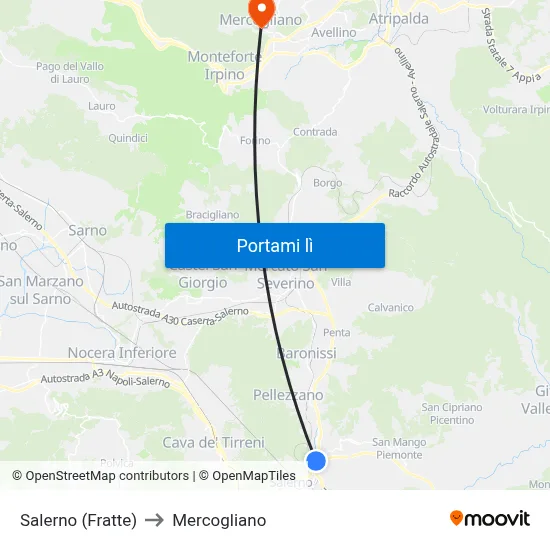 Salerno (Fratte) to Mercogliano map